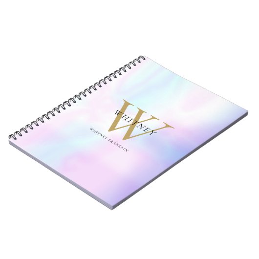 Moderner, eleganter Name der Holographic Gold Mono Notizblock (Linke Seite)