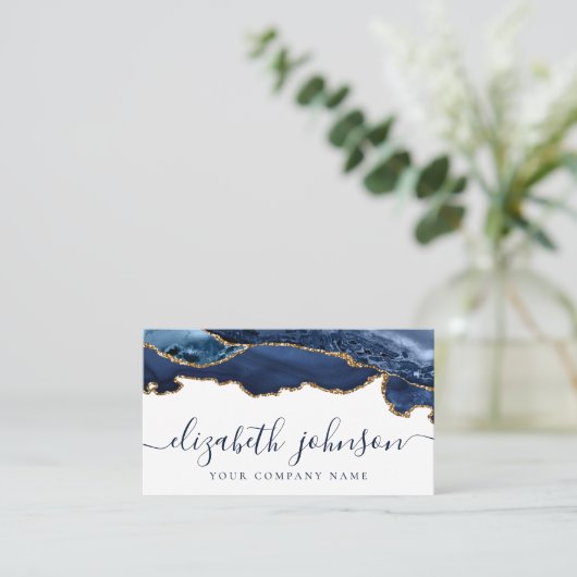 Moderner Eleganter Navy Blue Gold Glitzer Agate Ma Visitenkarte (Stehend Vorderseite)