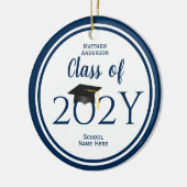 Moderner Eleganter Navy Blue Typografy Abschluss Keramik Ornament (Links)