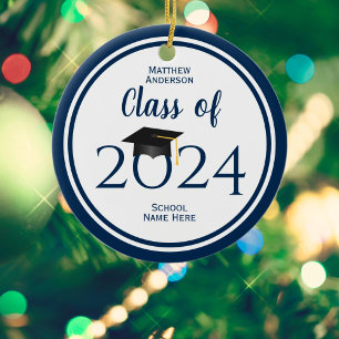 Moderner Eleganter Navy Blue Typografy Abschluss Keramik Ornament