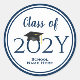 Moderner Eleganter Navy Blue Typografy Abschluss Runder Aufkleber