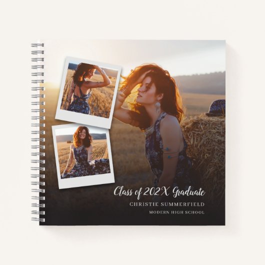 Moderner Eleganter Navy Script Foto Abschluss Gues Notizblock (Vorderseite)