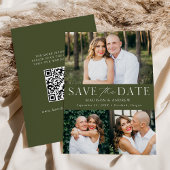 Moderner Eleganter Olive Green 3 Foto QR Code Save The Date