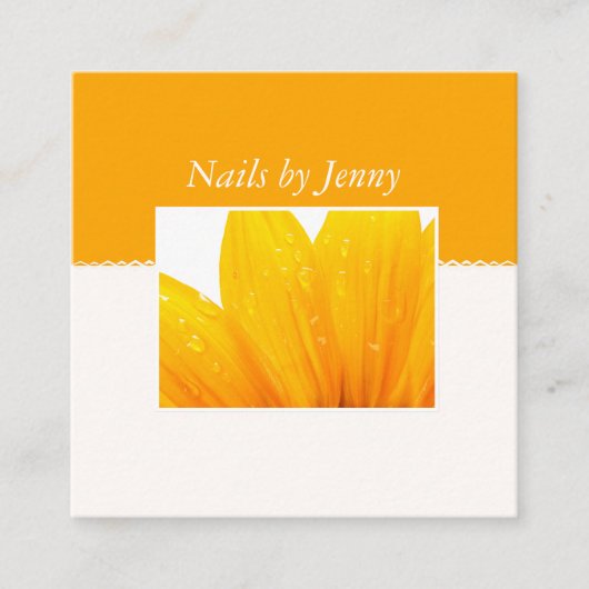 Moderner eleganter Orange White Floral Nail Artist Quadratische Visitenkarte (Vorderseite)