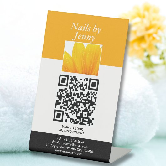 Moderner eleganter Orange White Floral Nail Salon Sockelschild