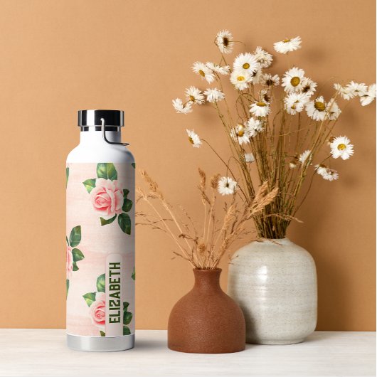 Moderner eleganter Personalisierter Name Rosa Rose Trinkflasche
