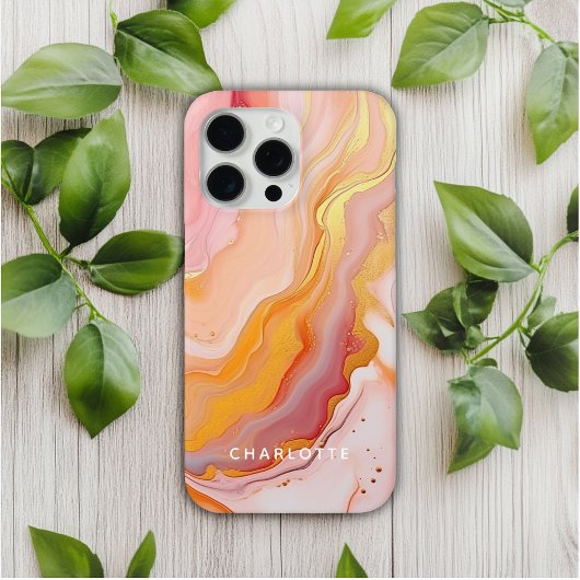 Moderner eleganter Pfirsichgoldmarmorname Personal Case-Mate iPhone Hülle