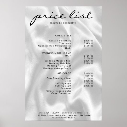 Moderner Eleganter Preisliste Poster (Vorne)