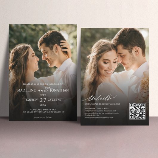 Moderner Eleganter QR-Code 2 Foto Einladung