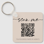 Moderner Eleganter QR Code Business Beige Schlüsse Schlüsselanhänger (Vorderseite)
