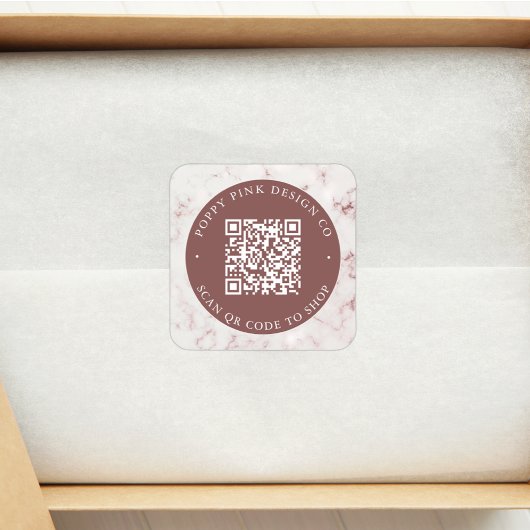 Moderner, eleganter QR-Code-Shopaufkleber aus Marm Quadratischer Aufkleber