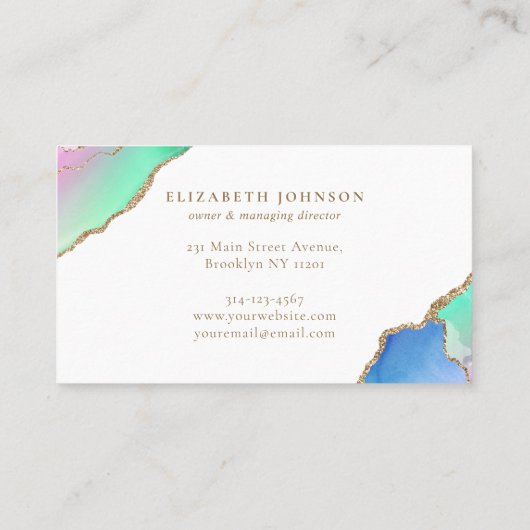 Moderner Eleganter Regenbogen Gold Glitzer Agate M Visitenkarte (Rückseite)