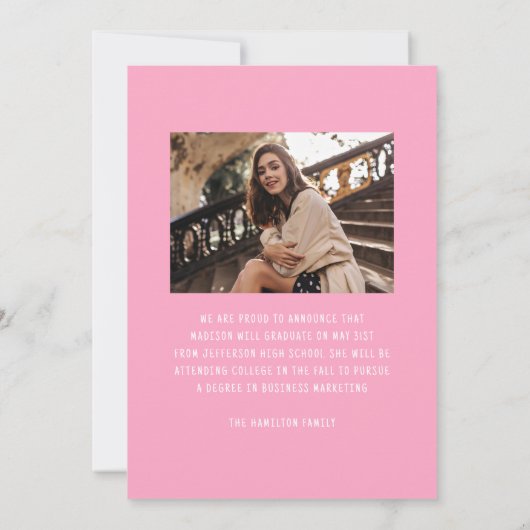 Moderner Eleganter Rosa Bow 2 Foto Abschluss Ankündigung (Rückseite)