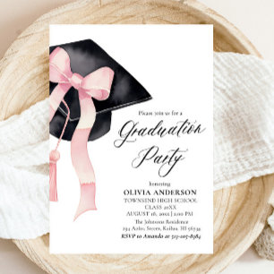 Moderner eleganter rosa Bow Graduation Cap Abschlu Einladung