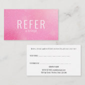 Moderner eleganter rosa Glitzer Empfehlungskarte (Vorne/Hinten)