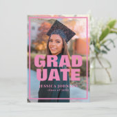 Moderner Eleganter Rosa Glitzer Foto Abschluss Einladung (Stehend Vorderseite)