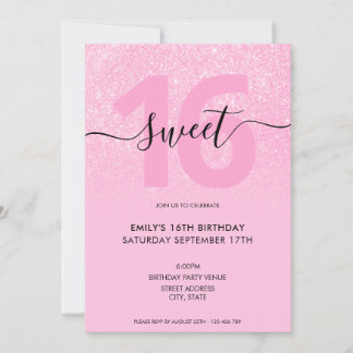 Moderner, eleganter Rosa Glitzer Sweet 16 Einladung