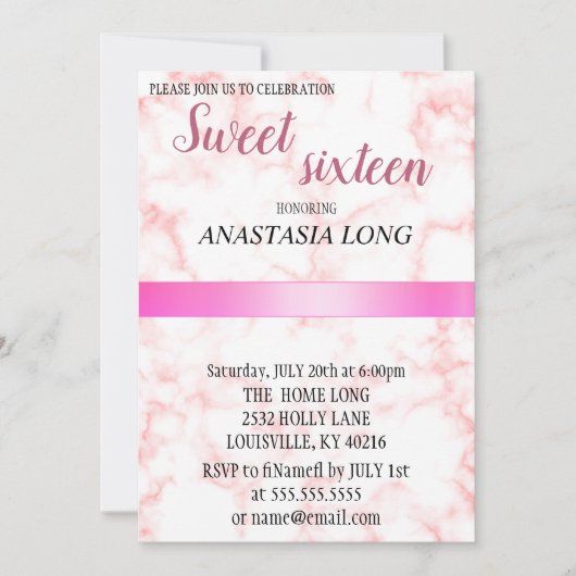 Moderner, eleganter rosa Marmor Save The Date (Vorderseite)