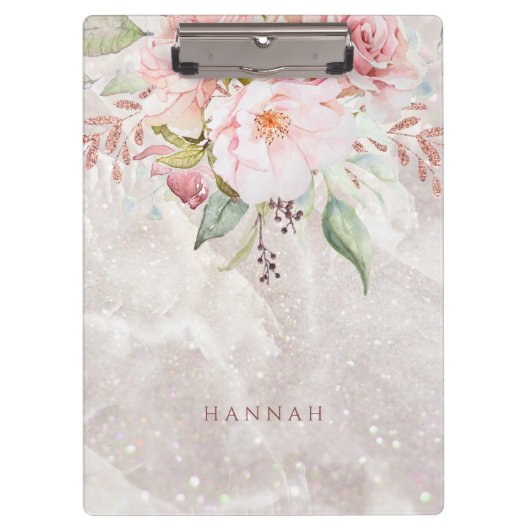 Moderner Eleganter rosa Rosenstaub Blumenmarmor Klemmbrett (Vorderseite)