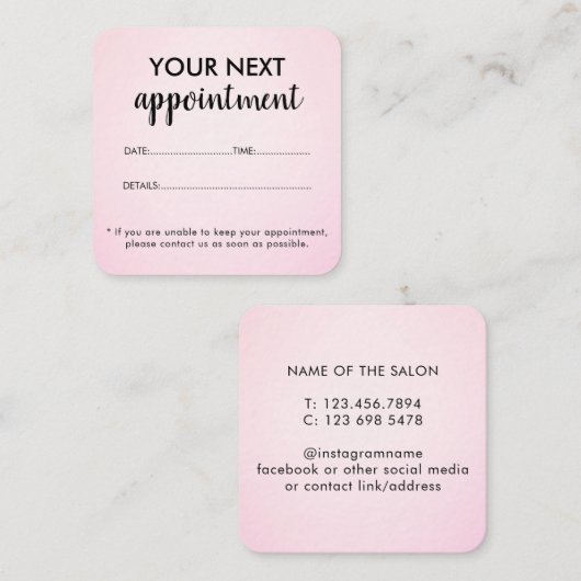 Moderner Eleganter Rosa Schönheitssalon Terminkarte (Vorne/Hinten)
