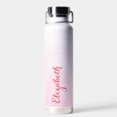 Moderner eleganter rosa Script-Individuelle Name M Trinkflasche (Rückseite)