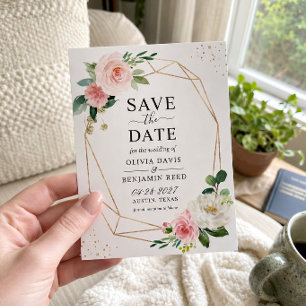 Moderner eleganter, rosafarbener geometrischer Rah Save The Date