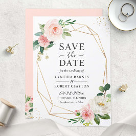 Moderner eleganter, rosafarbener geometrischer Rah Save The Date