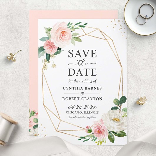 Moderner eleganter, rosafarbener geometrischer Rah Save The Date
