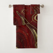 Moderner Eleganter Rot-Gold-Marmor-Swirl Badhandtuch Set (Insitu)