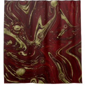 Moderner eleganter Rot- und Goldmarmor Swirl Duschvorhang (Vorderseite)