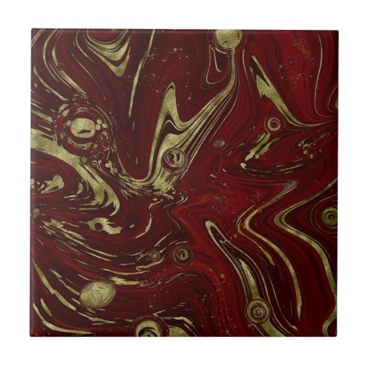 Moderner eleganter Rot- und Goldmarmor Swirl Fliese (Vorderseite)