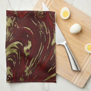 Moderner eleganter Rot- und Goldmarmor Swirl Geschirrtuch