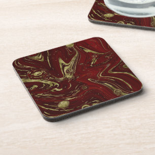 Moderner eleganter Rot- und Goldmarmor Swirl Getränkeuntersetzer