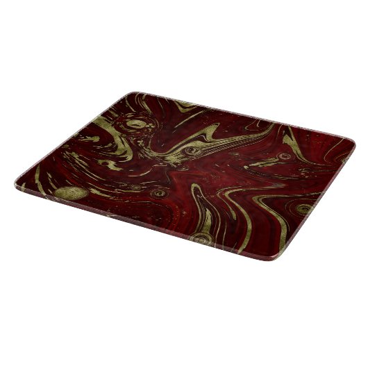 Moderner eleganter Rot- und Goldmarmor Swirl Schneidebrett (Ecke)