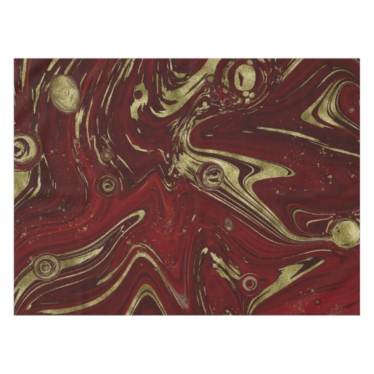 Moderner eleganter Rot- und Goldmarmor Swirl Tischdecke (Vorderseite (Horizontal))