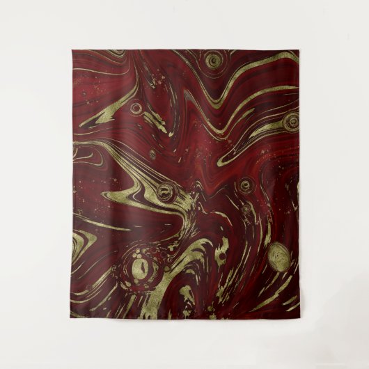 Moderner eleganter Rot- und Goldmarmor Swirl Wandteppich (Vorderseite)