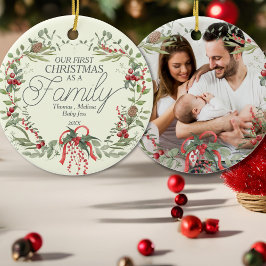 Moderner Eleganter Roter Grüner Weihnachtsblumenre Keramik Ornament