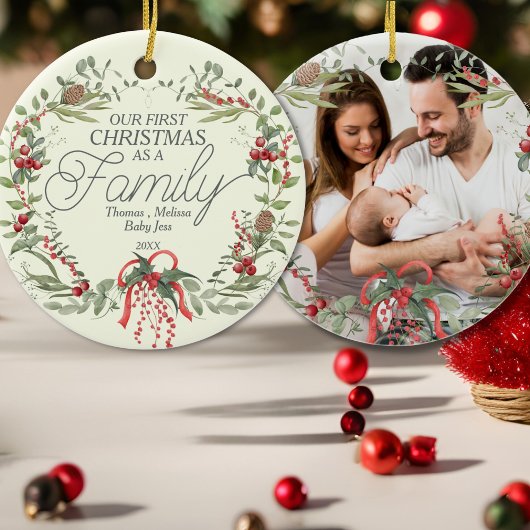 Moderner Eleganter Roter Grüner Weihnachtsblumenre Keramik Ornament