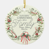 Moderner Eleganter Roter Grüner Weihnachtsblumenre Keramik Ornament (Vorne)