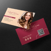 Moderner Eleganter Roter Haar Stylist Makeup QR Co Visitenkarte