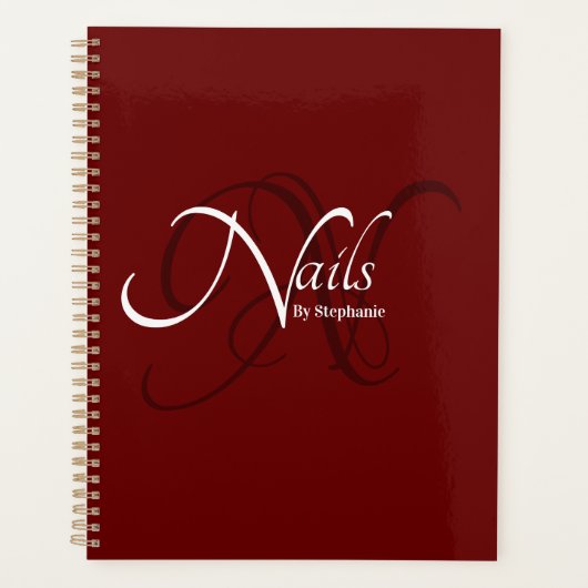 Moderner Eleganter Roter Monogramm Typografie Nail Planer (Vorderseite)