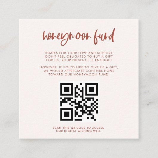 Moderner, eleganter Schneerosa-Honeymoon-Fonds QR- Begleitkarte (Vorderseite)