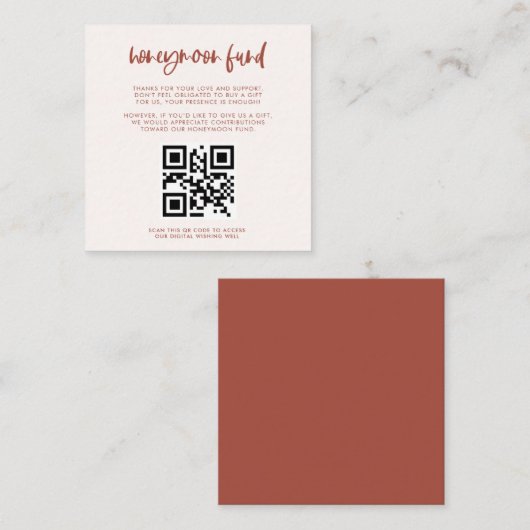 Moderner, eleganter Schneerosa-Honeymoon-Fonds QR- Begleitkarte (Vorne/Hinten)
