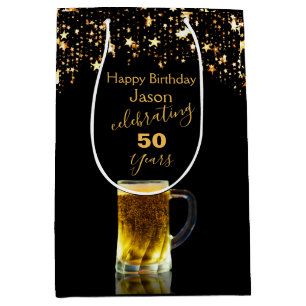 Moderner eleganter Schwarz-Gold-Glitzer Mittlere Geschenktüte