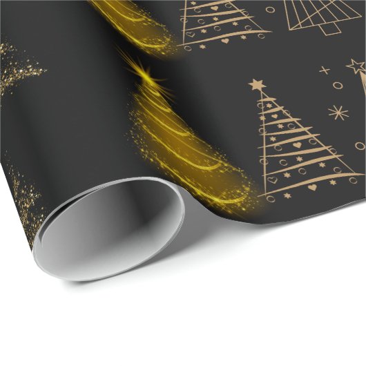 Moderner eleganter Schwarz-Gold-Weihnachtsbaum Geschenkpapier (Rolleneckpunkt)