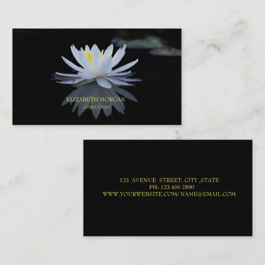 Moderner eleganter Schwarz-Weiß-Lotus Visitenkarte (Vorne/Hinten)