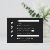 Moderner eleganter Schwarz-Weiß-Minimaliist RSVP Karte (Stehend Vorderseite)