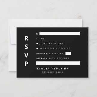 Moderner eleganter Schwarz-Weiß-Minimaliist RSVP Karte