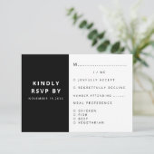 Moderner eleganter Schwarz-Weiß-Minimaliist RSVP Karte (Stehend Vorderseite)