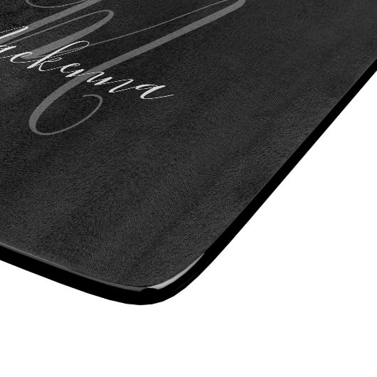 Moderner eleganter Schwarz-weißer Name für Monogra Schneidebrett (Ecke)